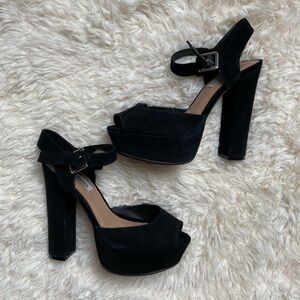 Steve Madden Black Suede Platform Peep Toe Heels